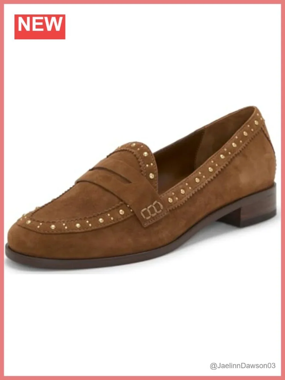 Studded Loafer Flats with Block Heel for Women Suede Fashion Shoes Round Toe